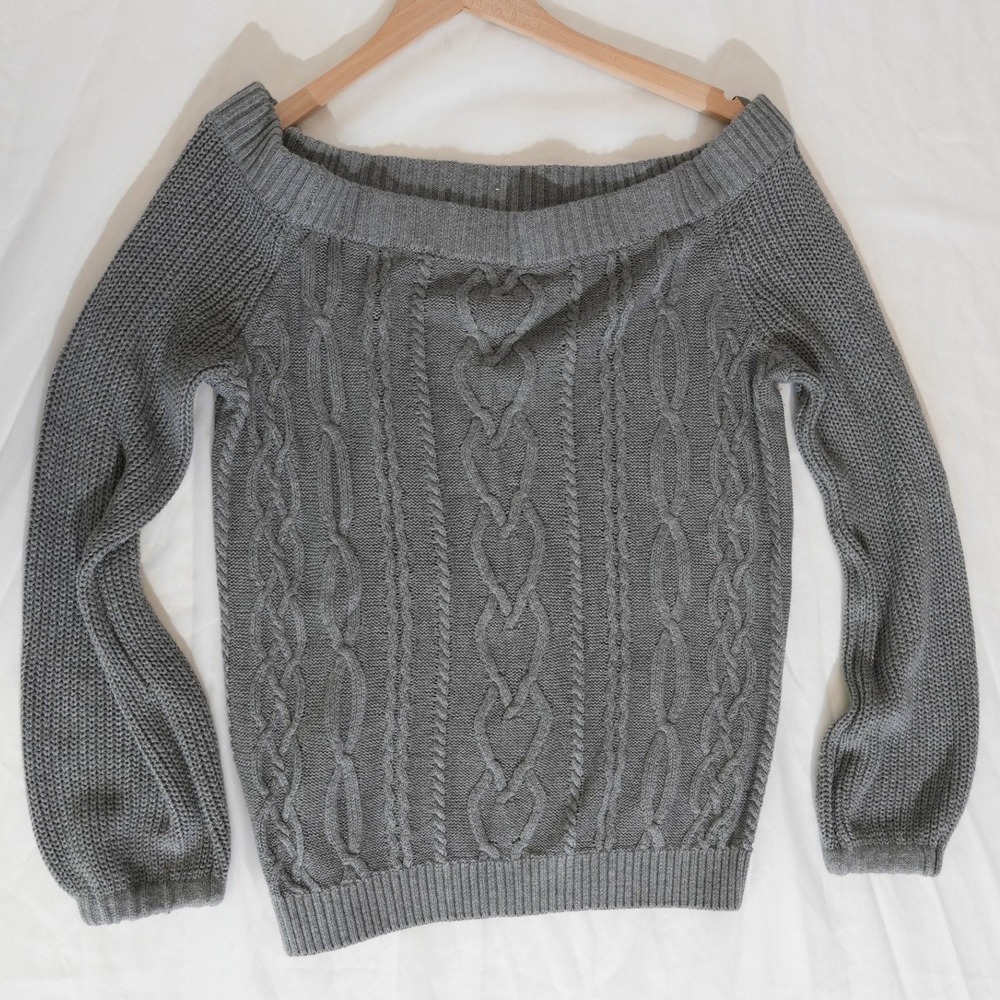 Soho Jeans Sweater Womens Medium Gray Cable Knit Boat Neck Long Sleeve
